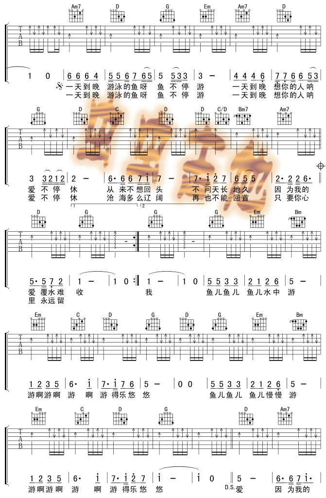《一天到晚游泳的鱼吉他谱》_张雨生_未知调_吉他图片谱2张 图2