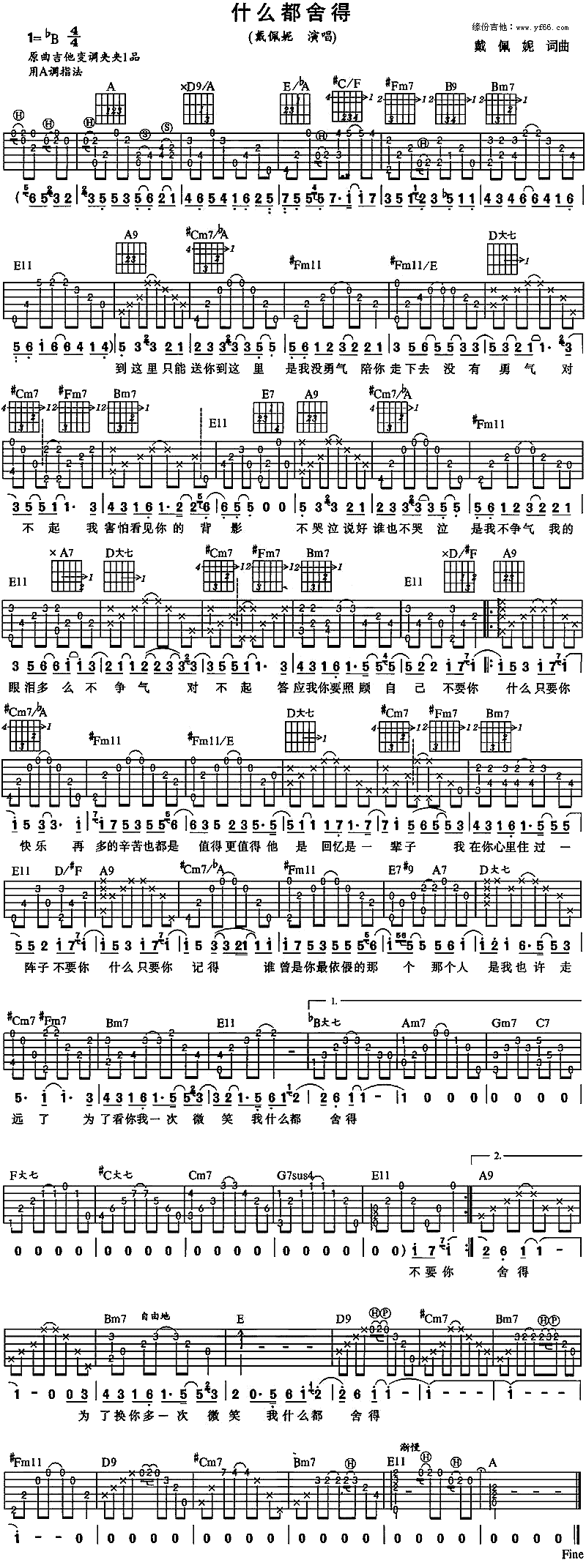 《什么都舍得吉他谱》_戴佩妮_未知调_吉他图片谱1张 图1
