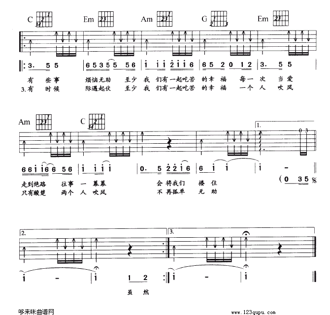 《一起吃苦的幸福吉他谱》_周华健_未知调_吉他图片谱2张 图2