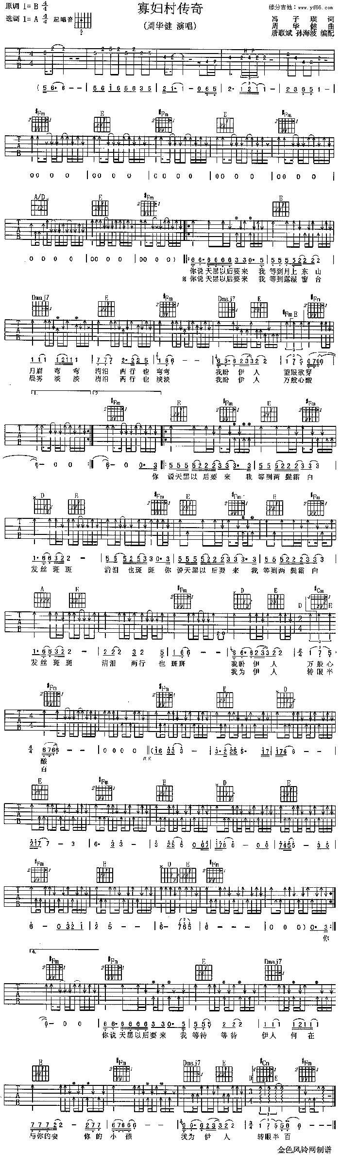 《寡妇村传奇吉他谱》_周华健_未知调_吉他图片谱1张 图1