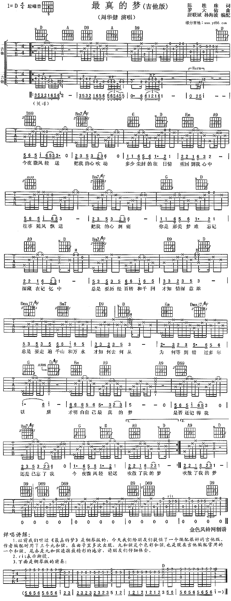 《最真的梦吉他谱》_周华健_未知调_吉他图片谱1张 图1