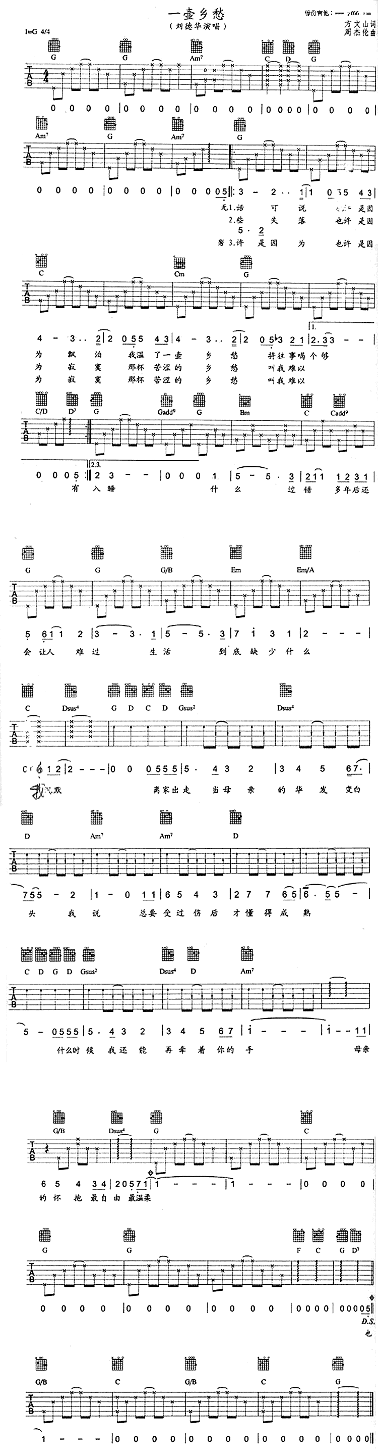 《一壶乡愁吉他谱》_刘德华_未知调_吉他图片谱1张 图1
