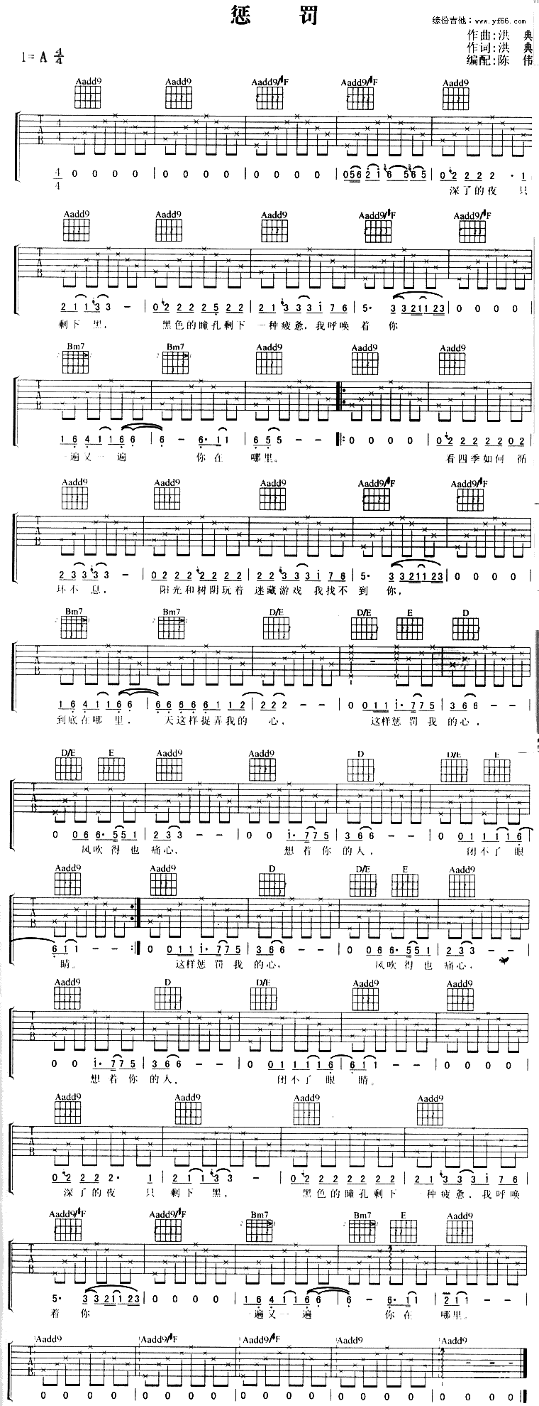 《惩罚吉他谱》_阿杜_未知调_吉他图片谱1张 图1