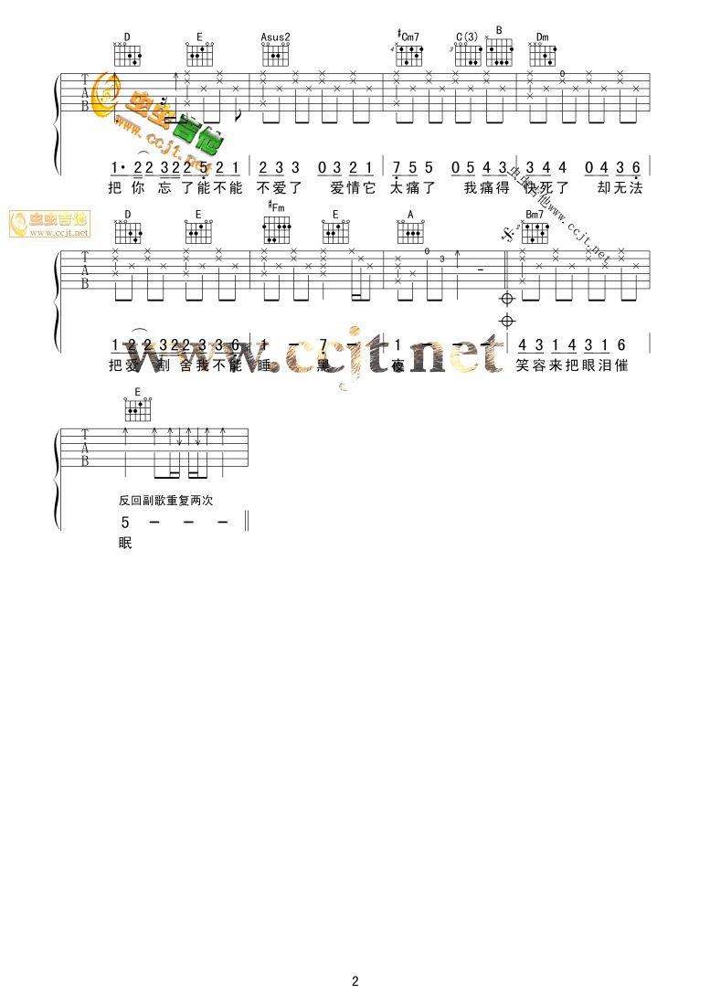 《爱太痛吉他谱》_吴克群_未知调_吉他图片谱2张 图2