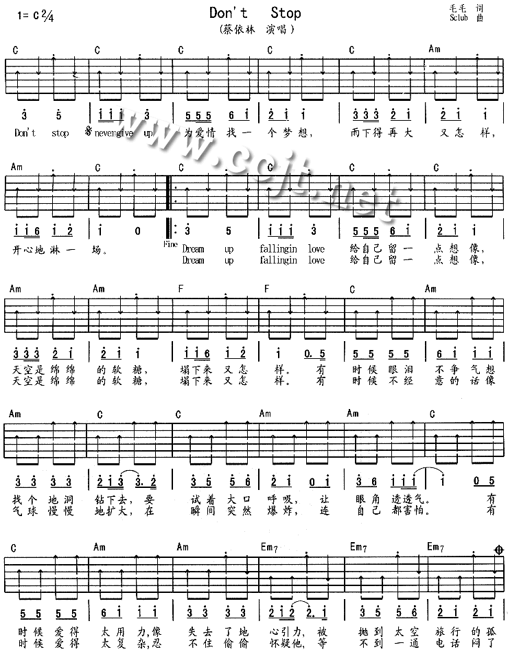 《Don‘t Stop吉他谱》_蔡依林_未知调_吉他图片谱2张 图1