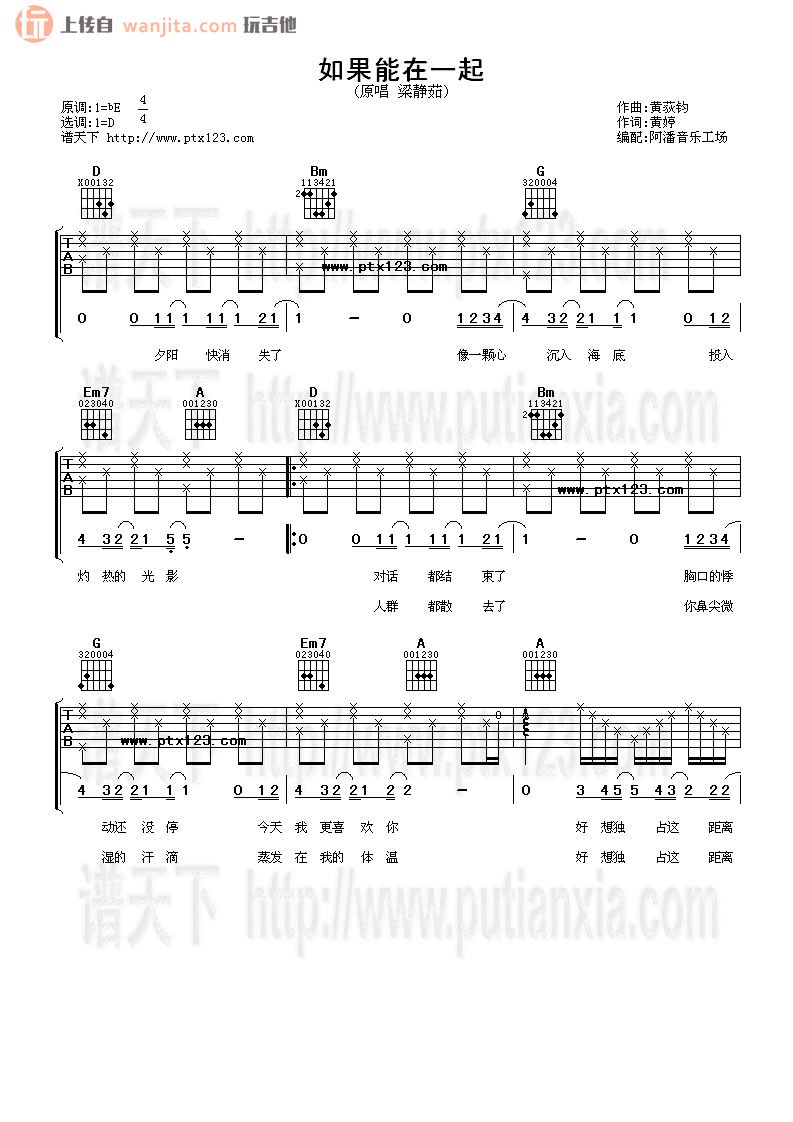 《如果能在一起吉他谱》_梁静茹_未知调_吉他图片谱2张 图1