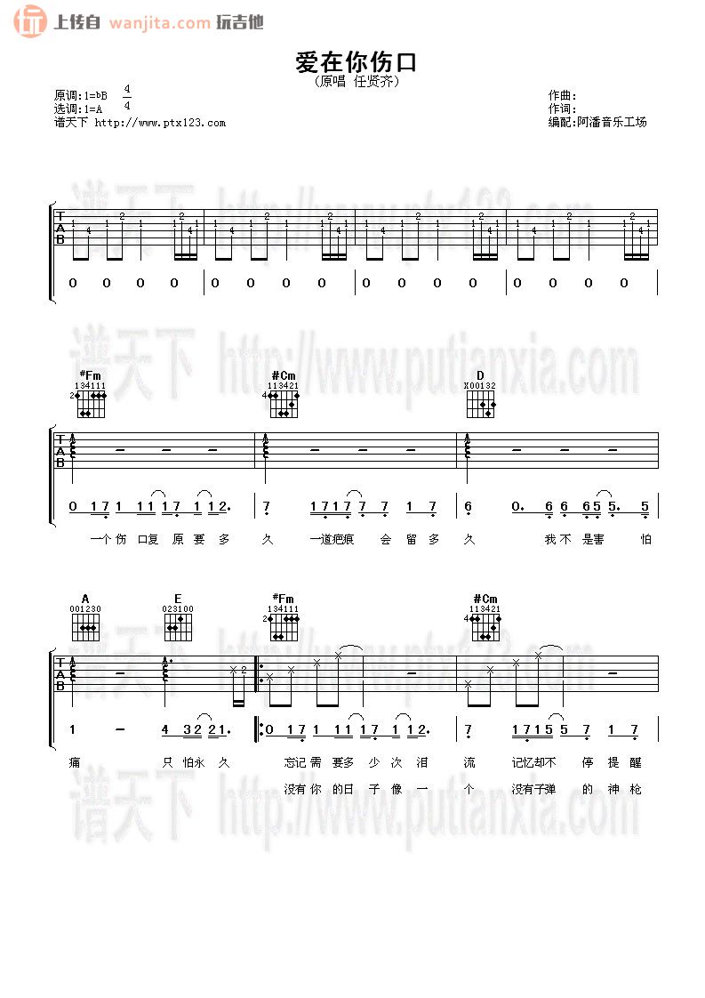 《爱在你伤口吉他谱》_任贤齐_未知调_吉他图片谱2张 图1