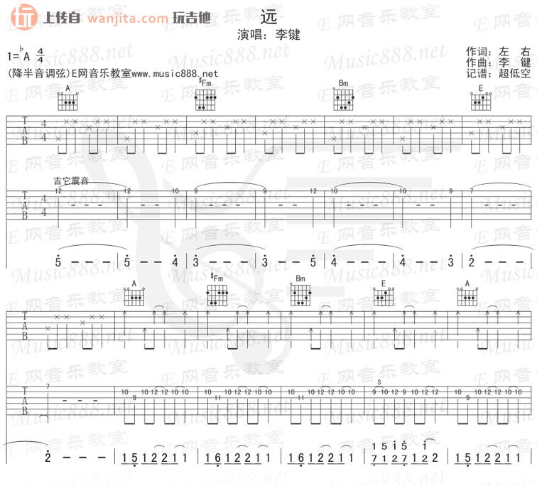 《远吉他谱》_李健_未知调_吉他图片谱2张 图1