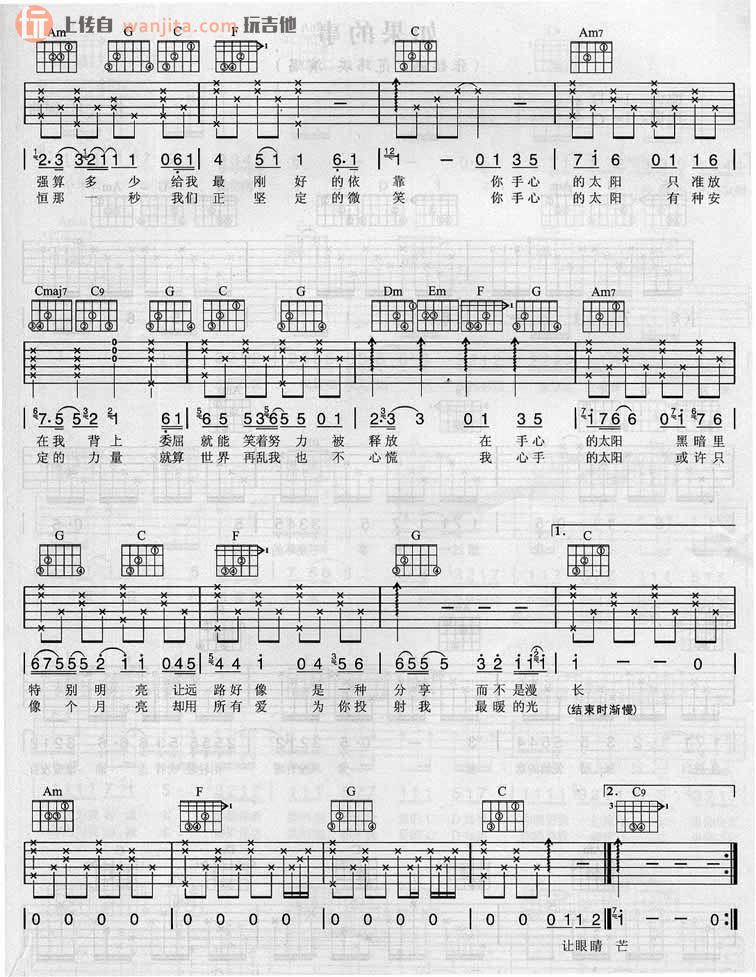 《手心的太阳吉他谱》_张韶涵_未知调_吉他图片谱2张 图2