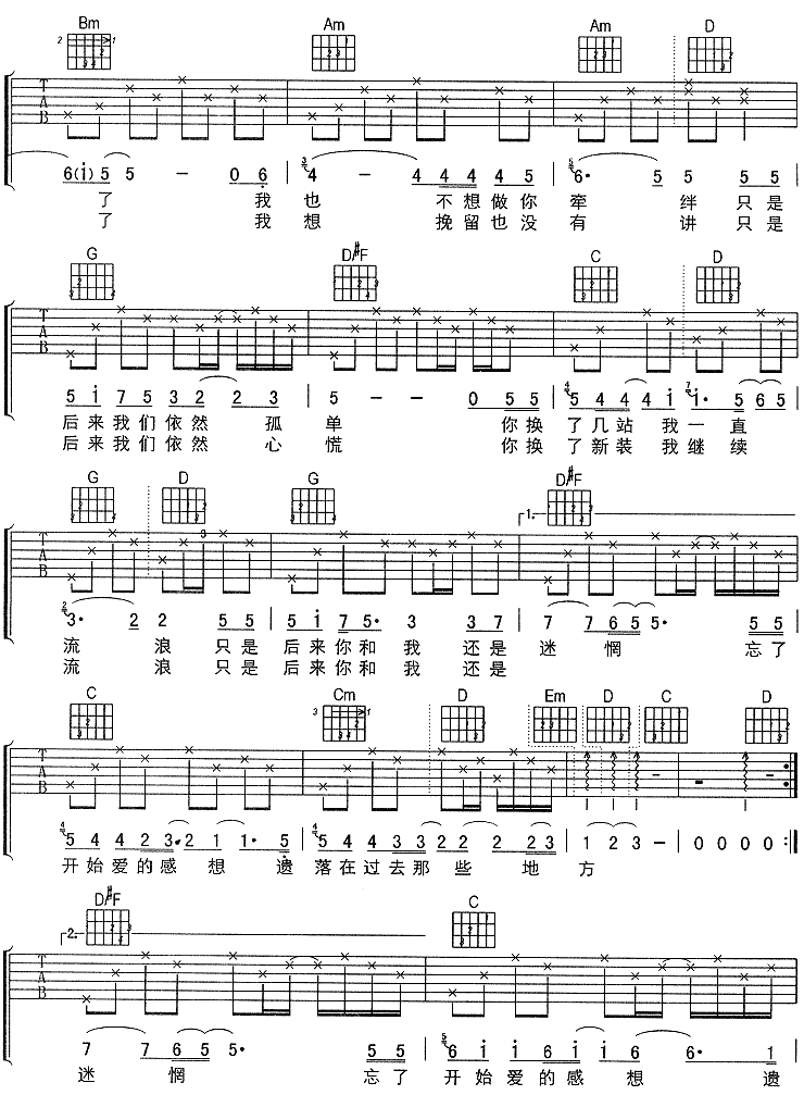 《开始的那句话吉他谱》_刘若英_未知调_吉他图片谱2张 图2