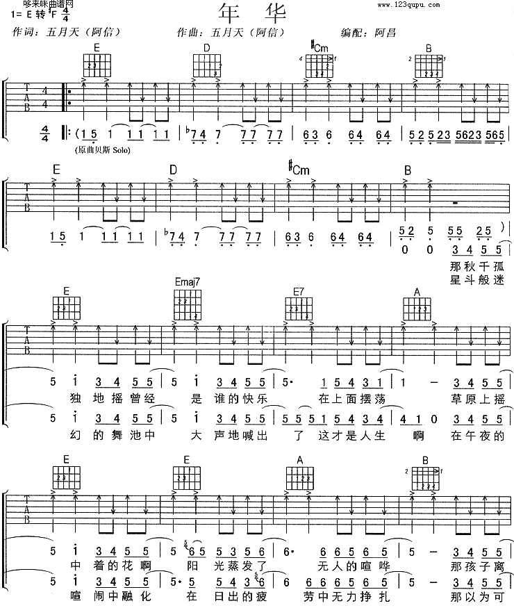 《年华吉他谱》_刘若英_未知调_吉他图片谱2张 图1