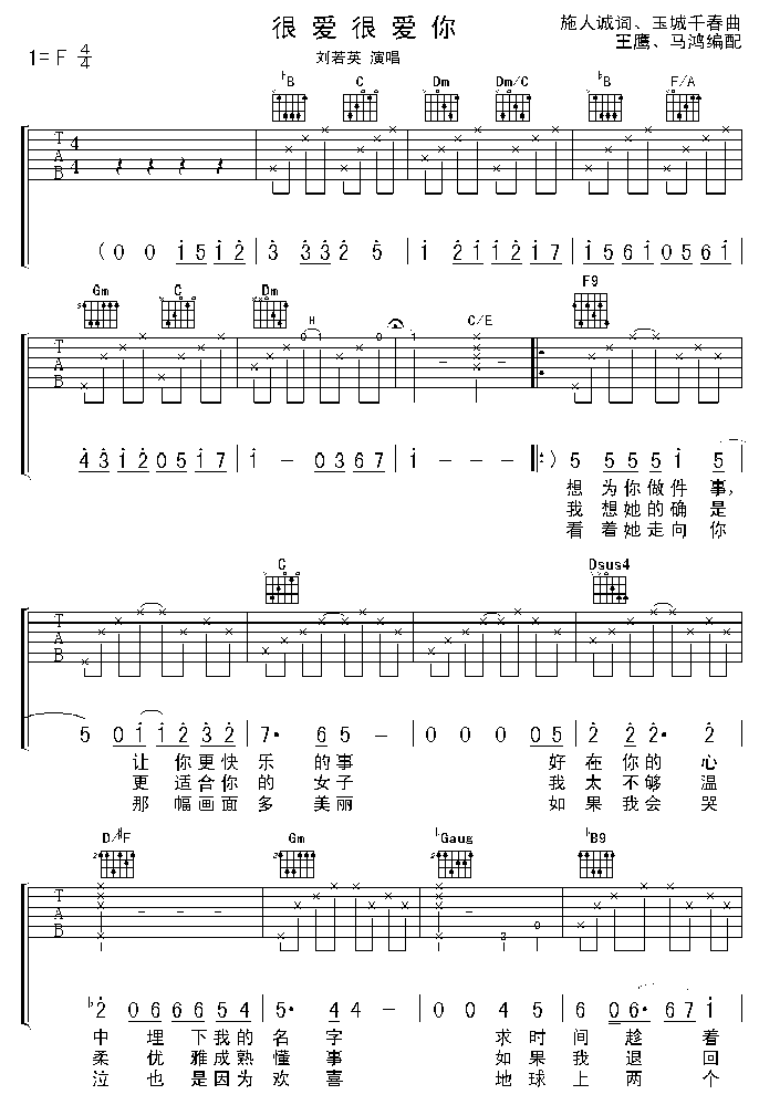 《很愛很愛你吉他譜》_劉若英_未知調_吉他圖片譜2張 圖1
