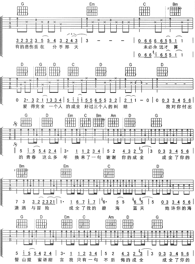 《成全吉他谱》_刘若英_G调_吉他图片谱2张 图2