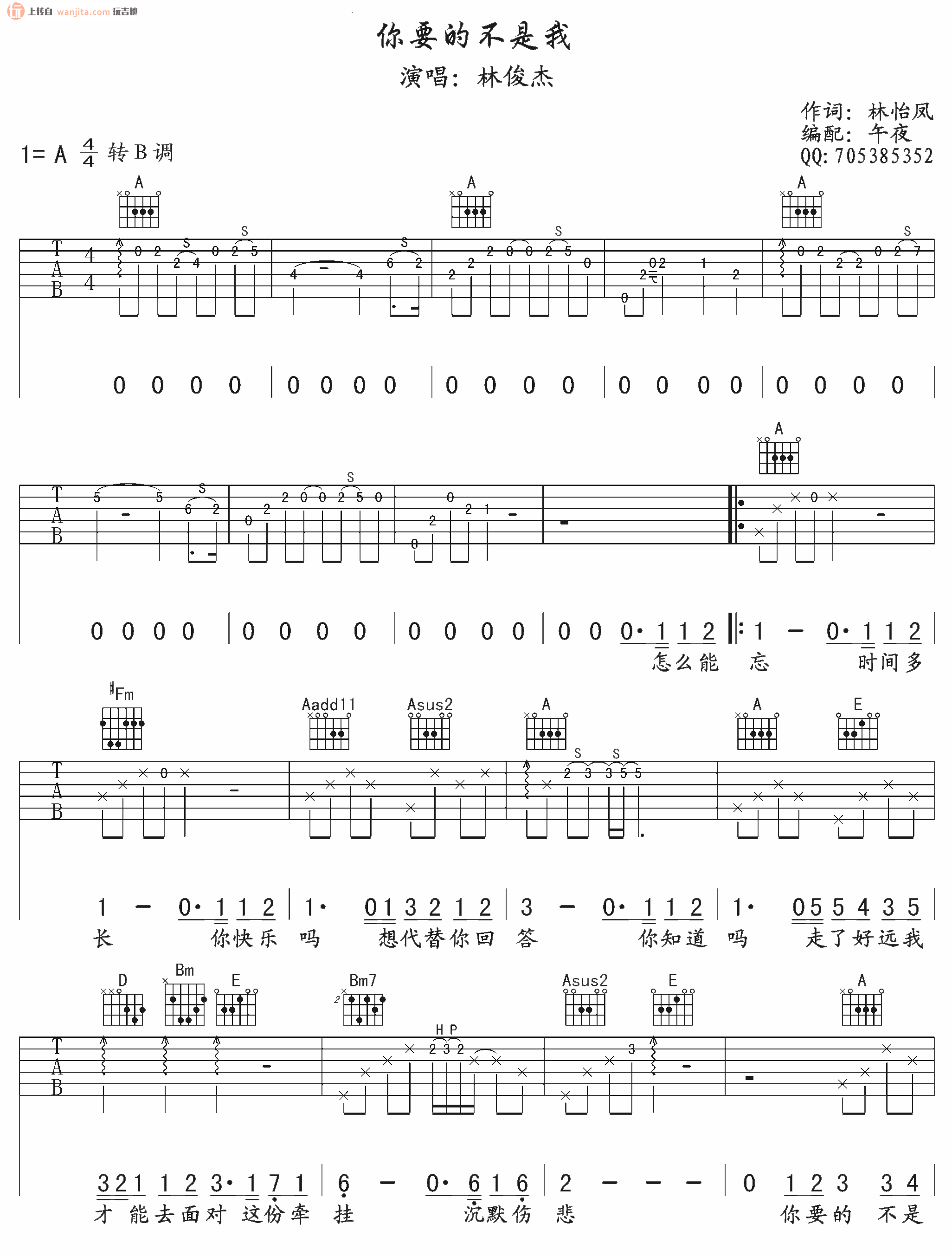 《你要的不是我吉他谱》_林俊杰_未知调_吉他图片谱2张 图1