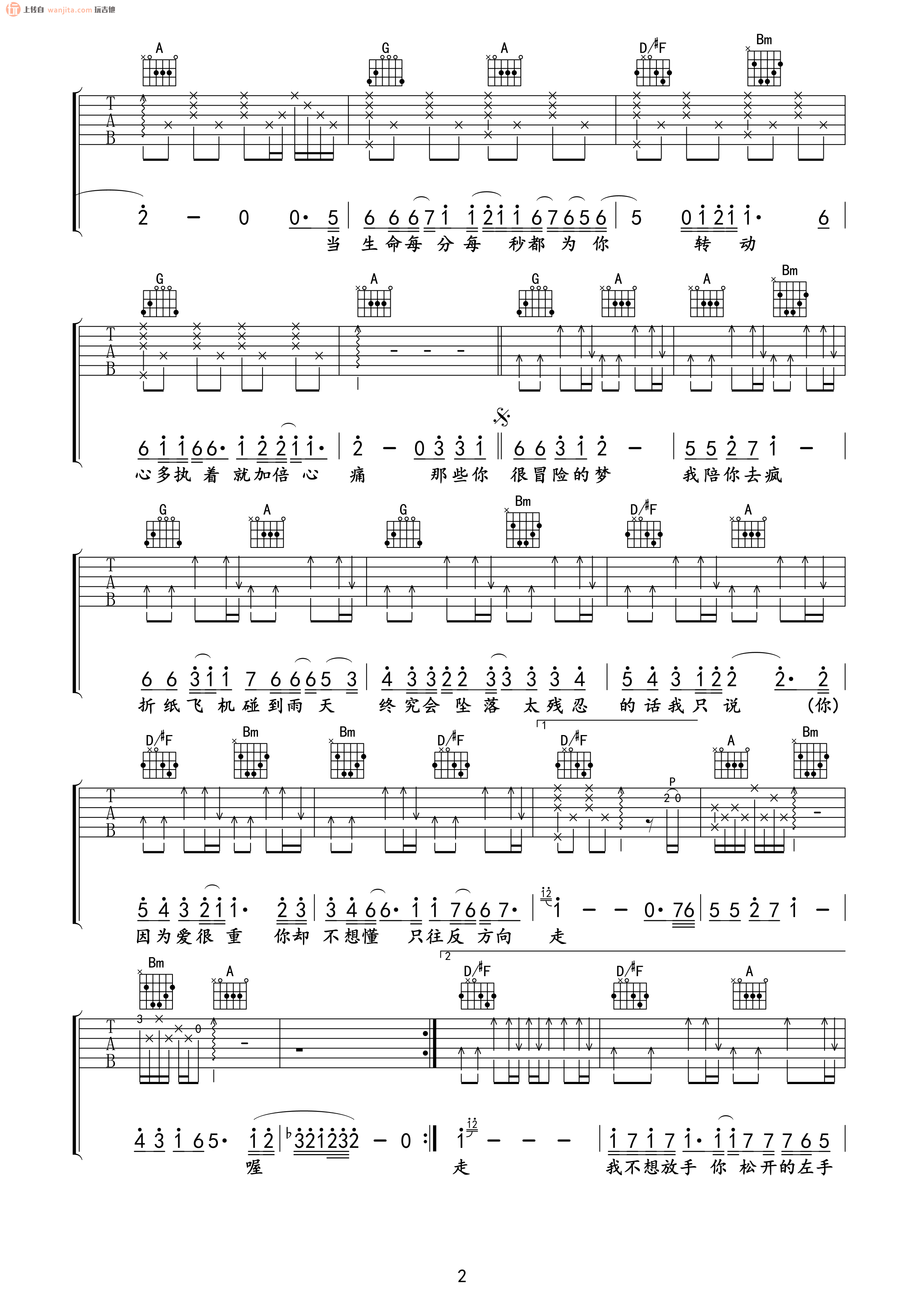 《那些你很冒险的梦吉他谱》_林俊杰_未知调_吉他图片谱2张 图2