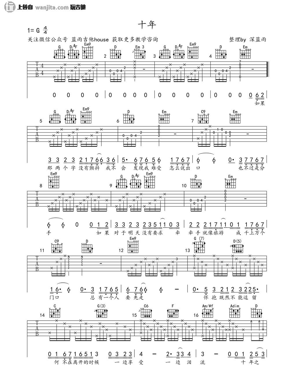 《十年吉他谱》_陈奕迅_G调_吉他图片谱2张 图1