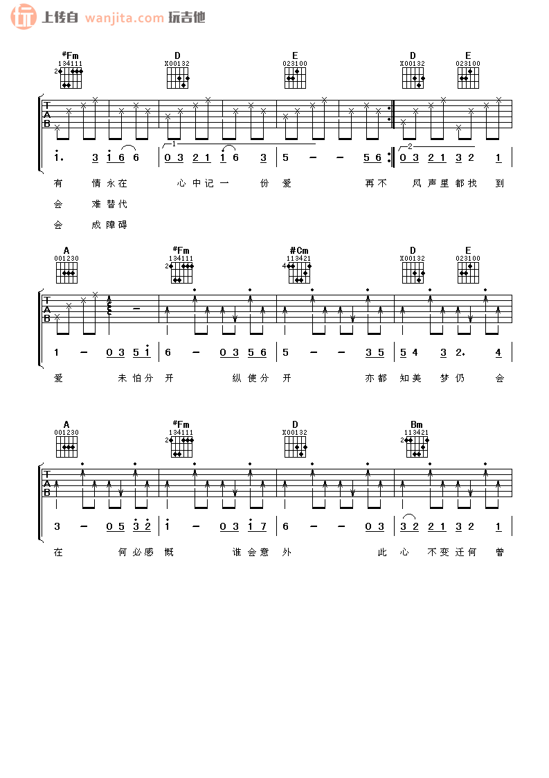 《只有情永在吉他谱》_张学友_未知调_吉他图片谱2张 图2