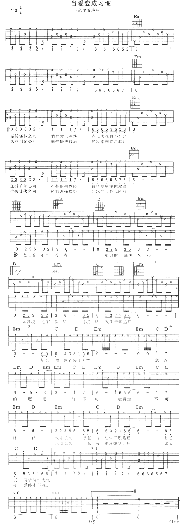 《当爱变成习惯吉他谱》_张学友_未知调_吉他图片谱1张 图1