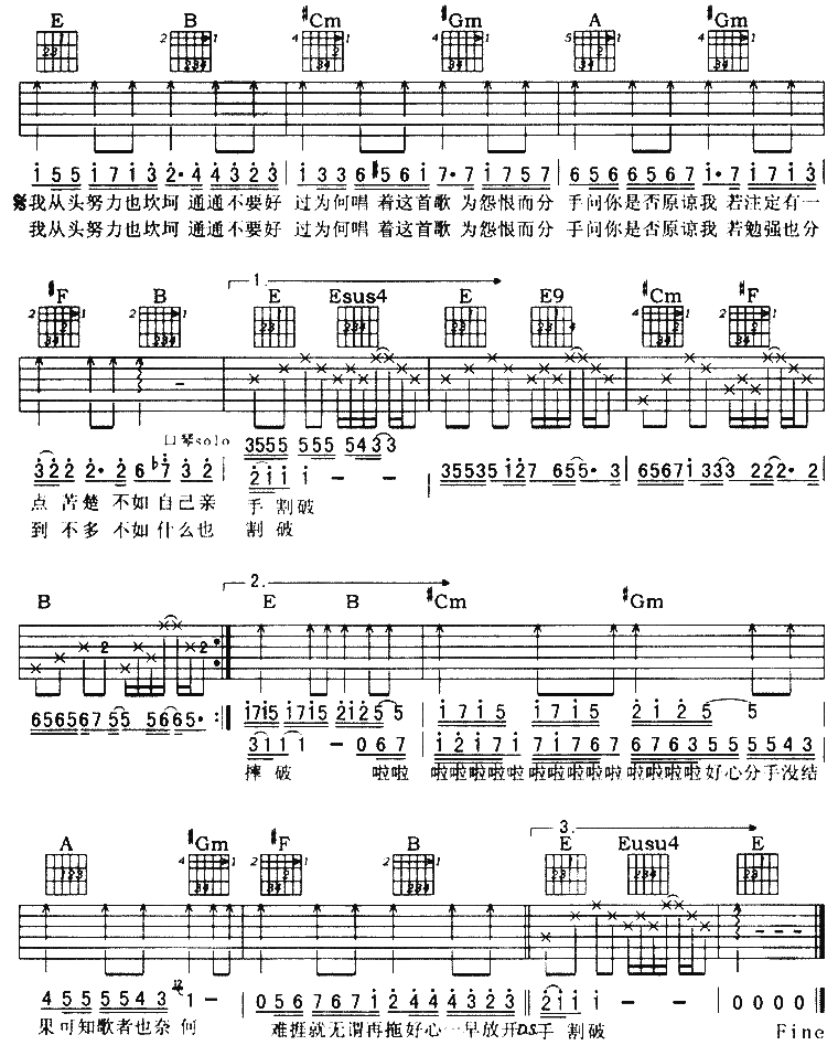 《好心分手吉他谱》_王力宏_未知调_吉他图片谱2张 图2