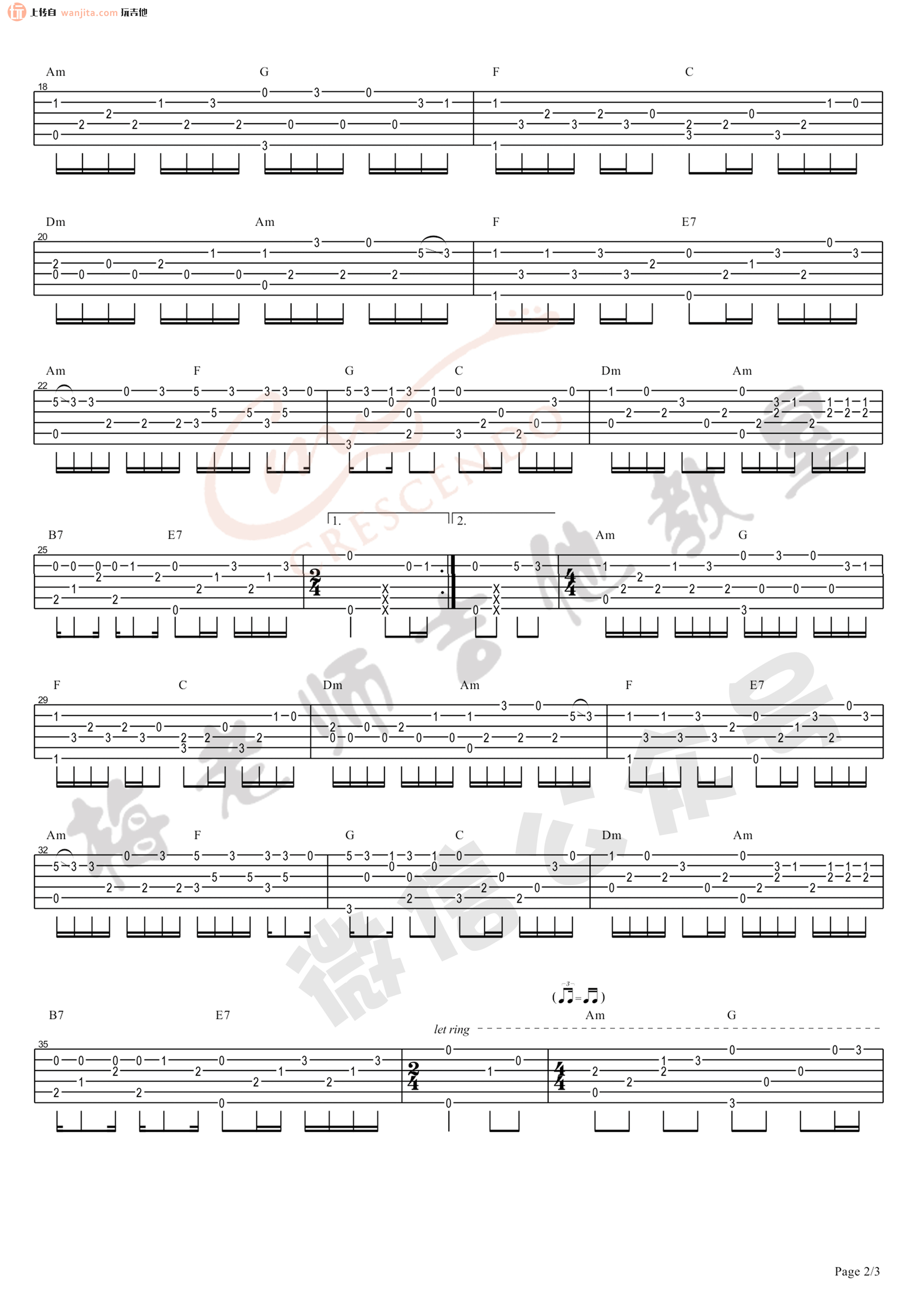 童话镇吉他谱,原版暗杠歌曲,简单C调指弹视频教学,附高清六线乐谱 - 钢琴曲谱 - 中国曲谱网