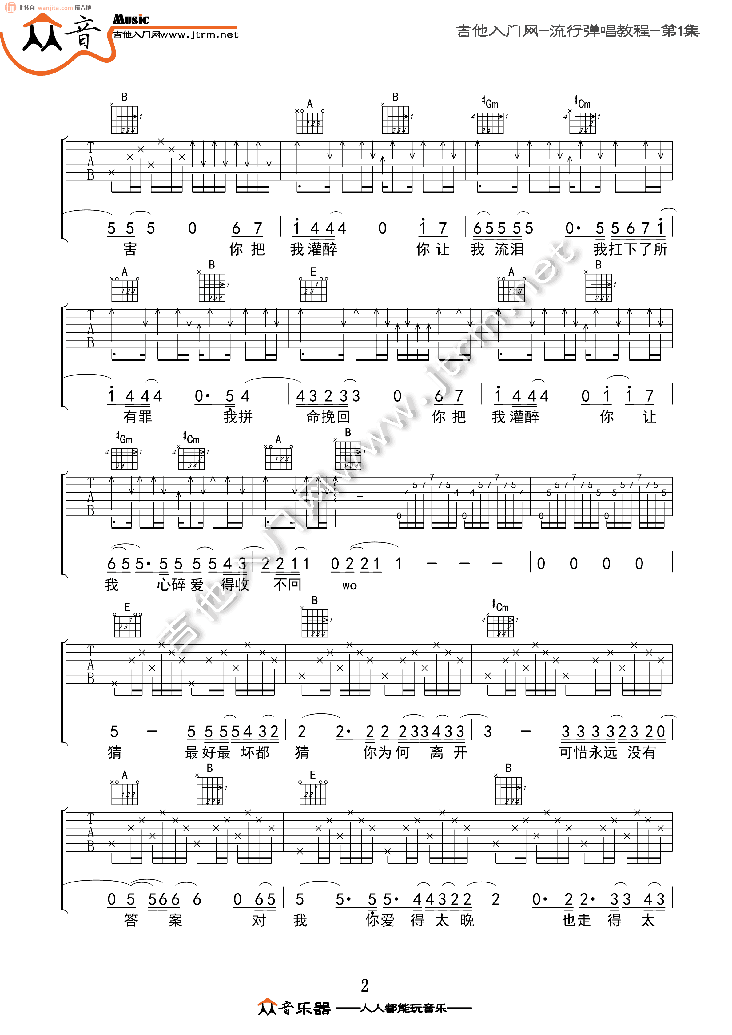 《你把我灌醉吉他谱》_邓紫棋_E调_吉他图片谱2张 图2
