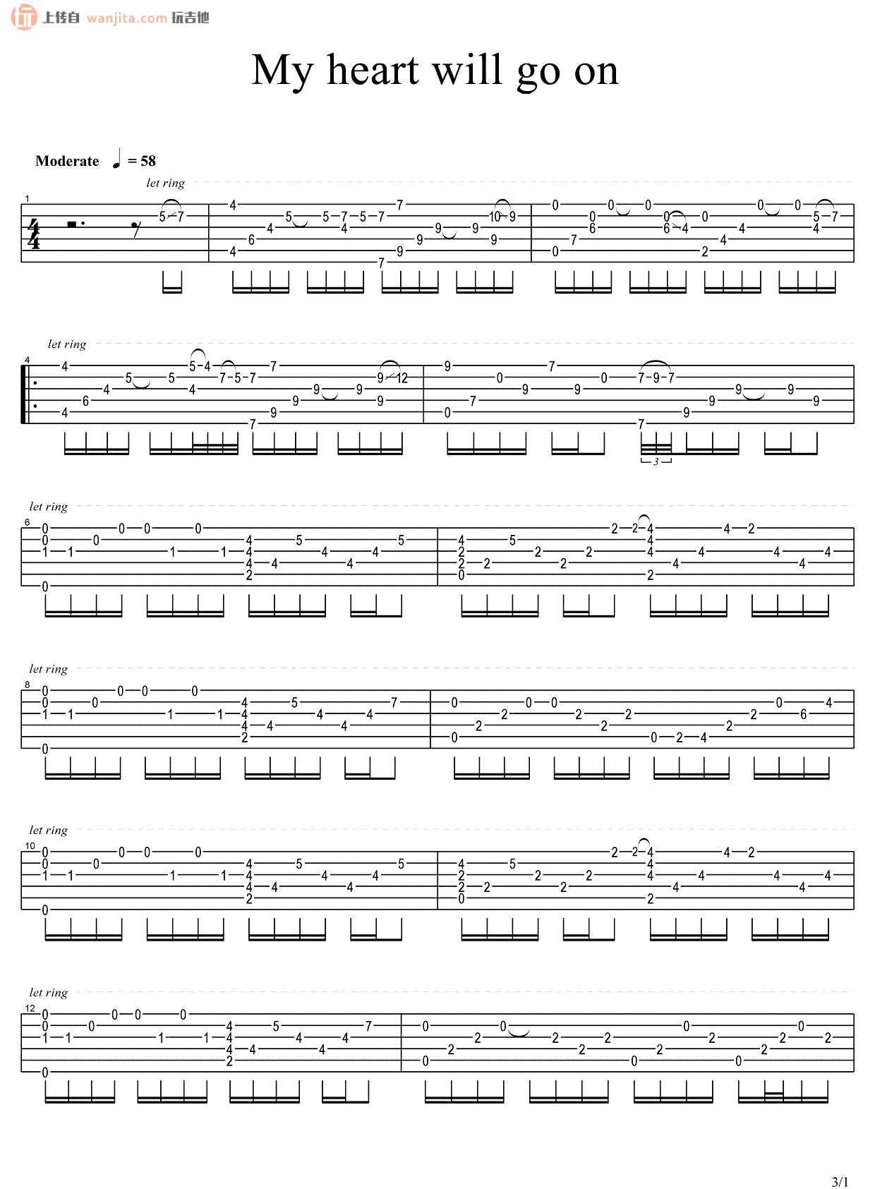 《My Heart Will Go On吉他谱》_Celine Dion_未知调_吉他图片谱2张 图1