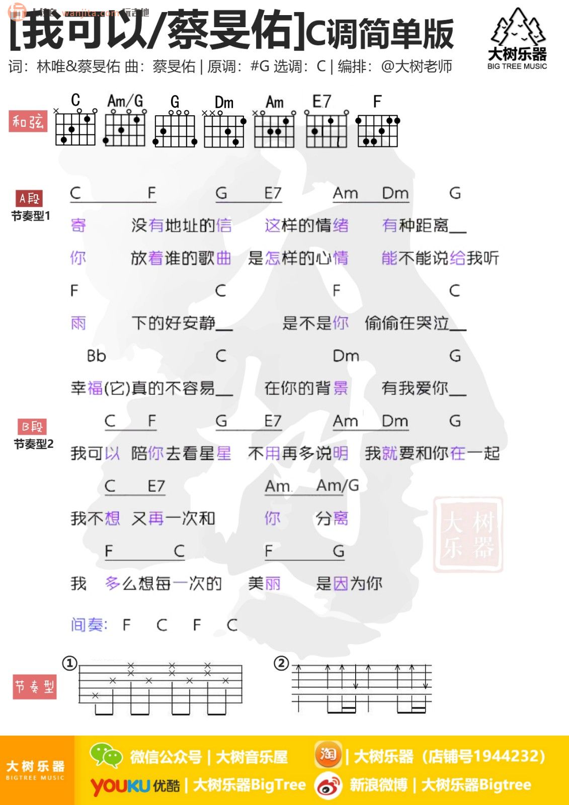 《我可以吉他谱》_蔡旻佑_C调_吉他图片谱1张 图1