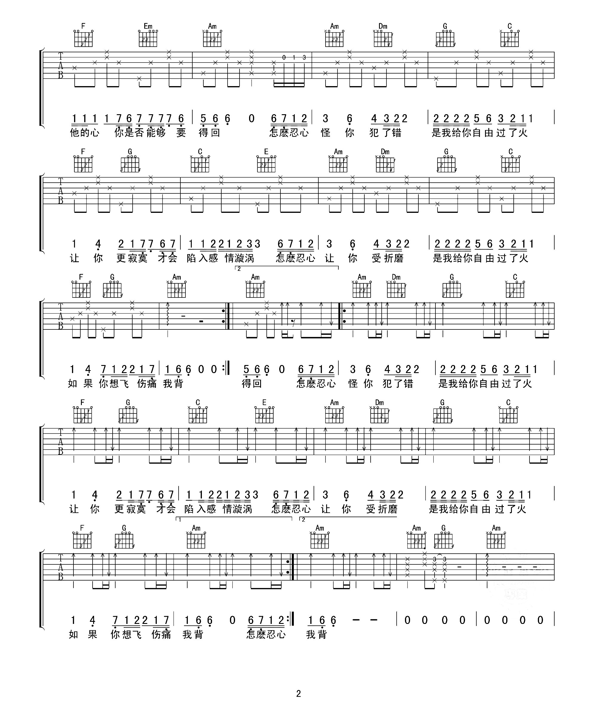 《过火吉他谱》_张信哲_C调_吉他图片谱2张 图2