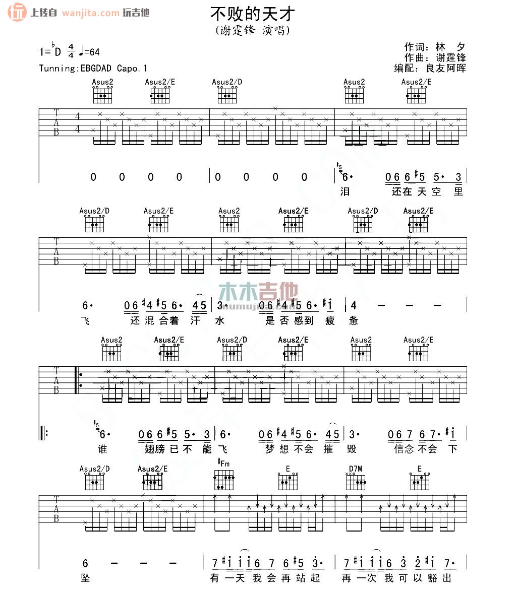 《不败的天才吉他谱》_谢霆锋_未知调_吉他图片谱2张 图1