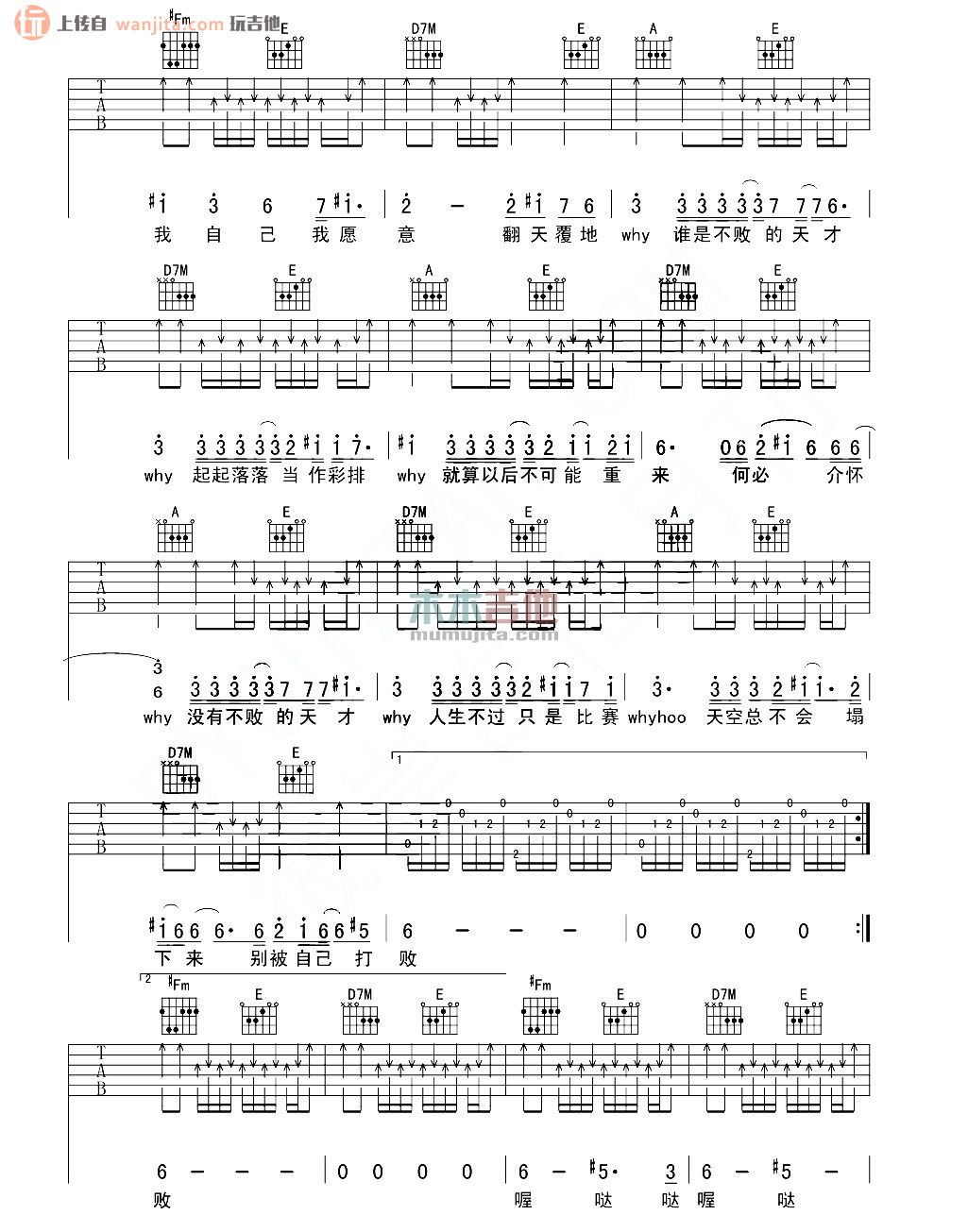 《不败的天才吉他谱》_谢霆锋_未知调_吉他图片谱2张 图2