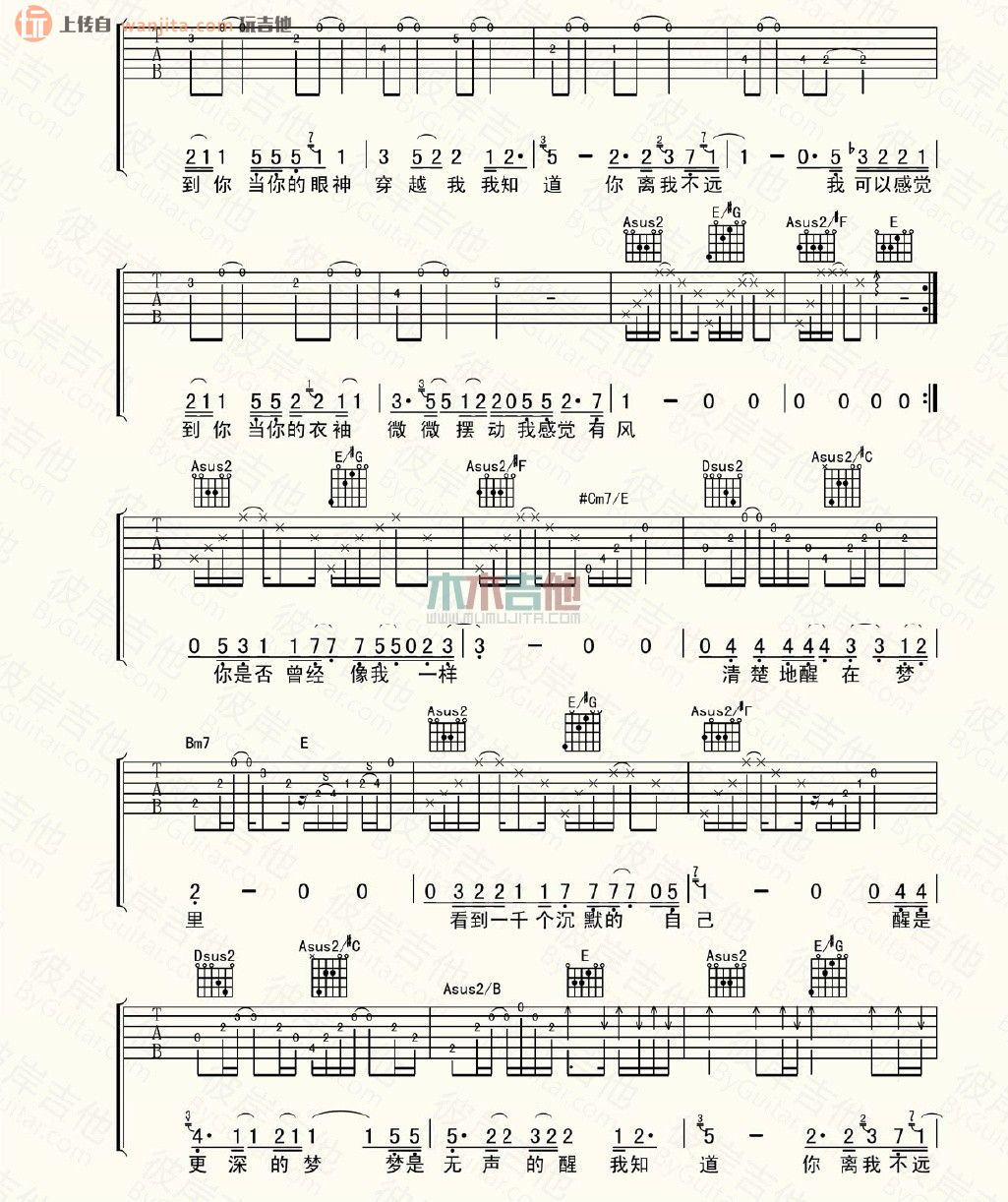 《我知道你离我不远吉他谱》_陈楚生_未知调_吉他图片谱2张 图2