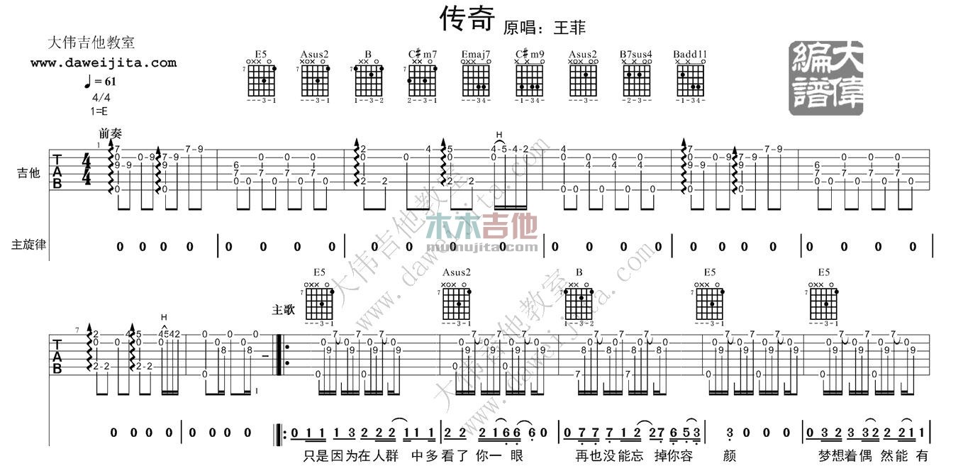 《传奇吉他谱》_王菲_E调_吉他图片谱2张 图1