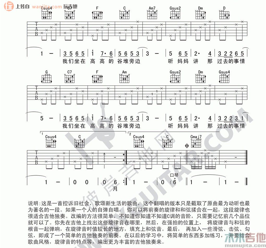 《听妈妈讲过去的事情吉他谱》_李志_未知调_吉他图片谱2张 图2