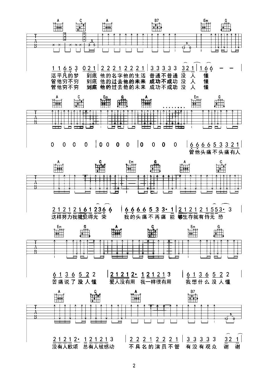 《谢谢侬吉他谱》_陈奕迅_G调_吉他图片谱2张 图2