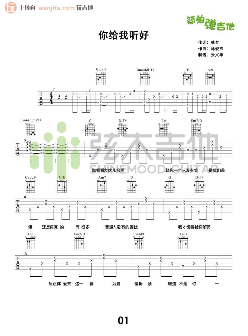 《你给我听好吉他谱》_陈奕迅_未知调_吉他图片谱2张 图1