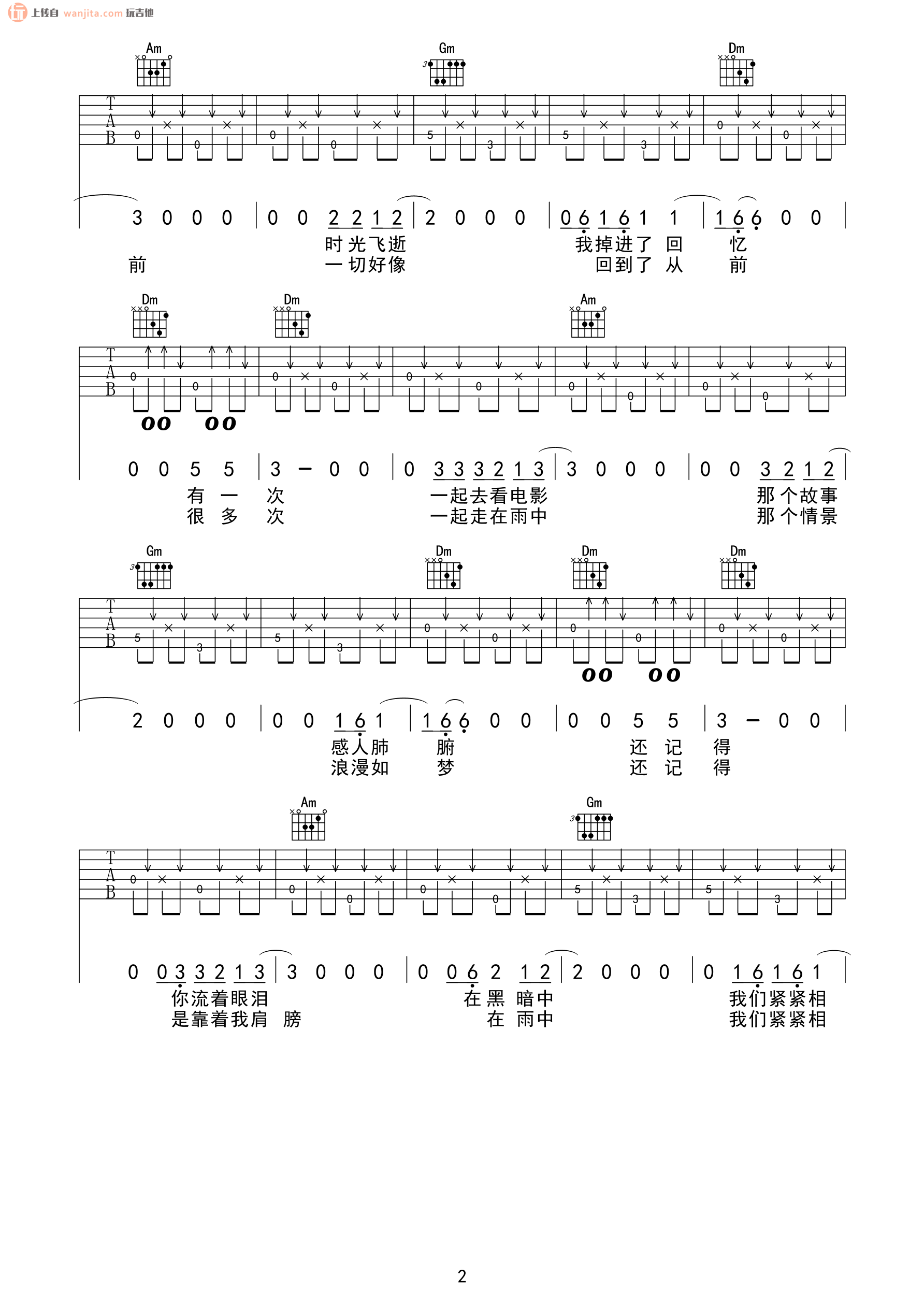 《在雨中吉他谱》_汪峰_未知调_吉他图片谱2张 图2