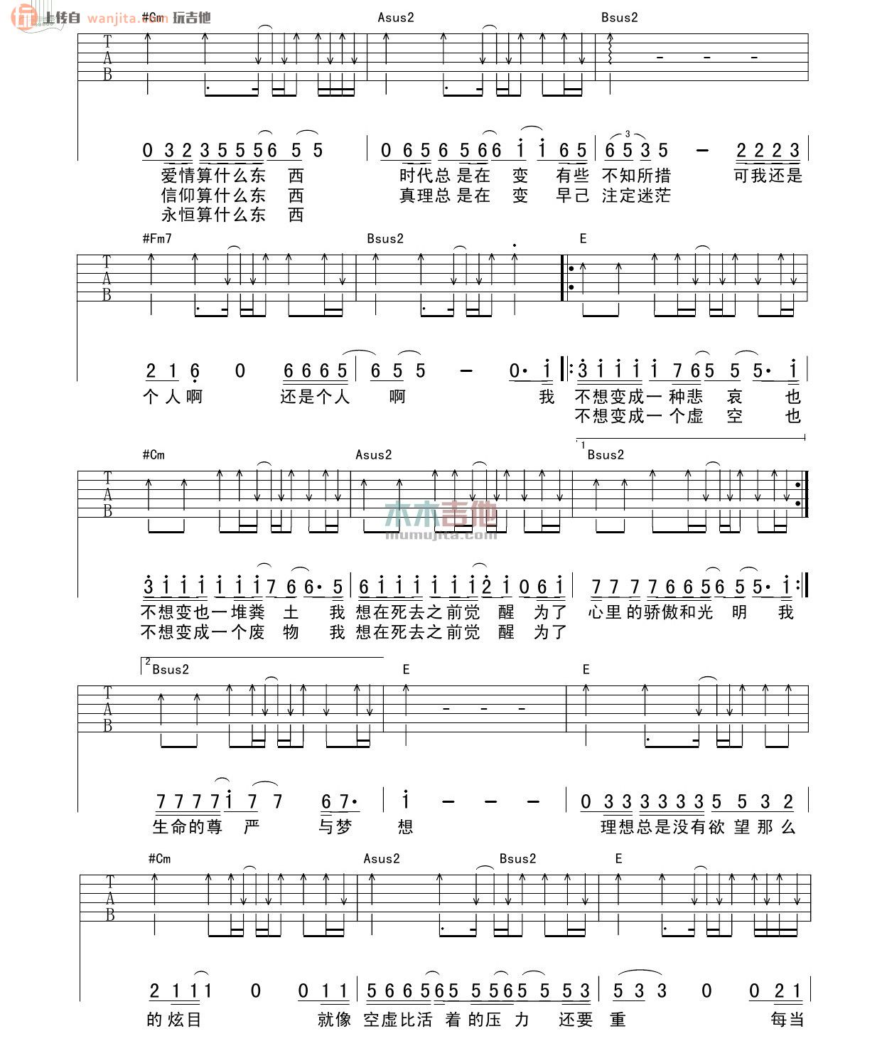 《觉醒吉他谱》_汪峰_未知调_吉他图片谱2张 图2