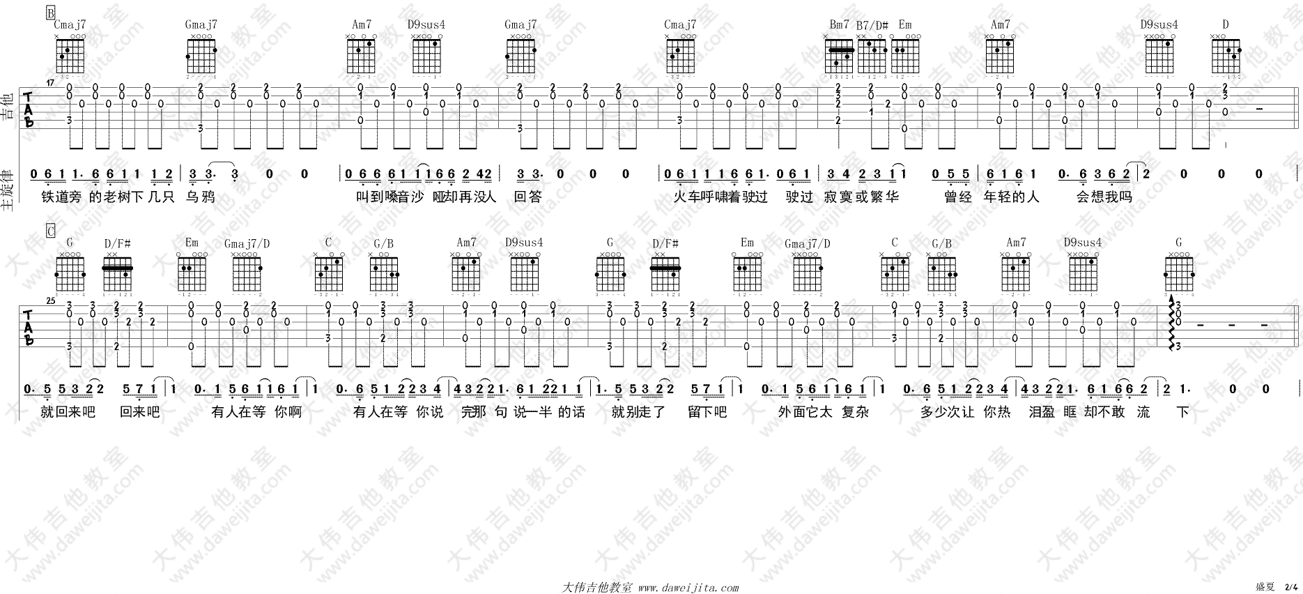 毛不易 - 盛夏(音艺吉他弹唱教学:第六季第67集) [弹唱 教学] 吉他谱