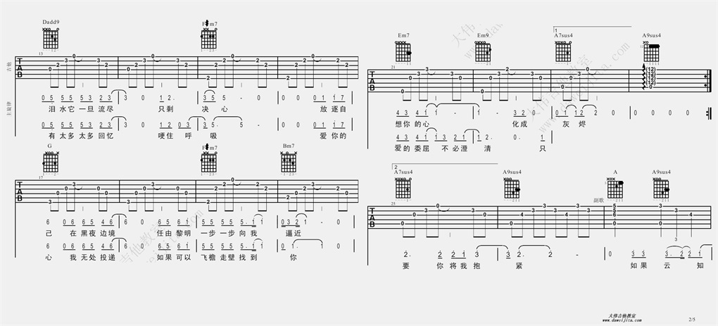 《如果云知道吉他谱》_齐秦_D调_吉他图片谱2张 图2