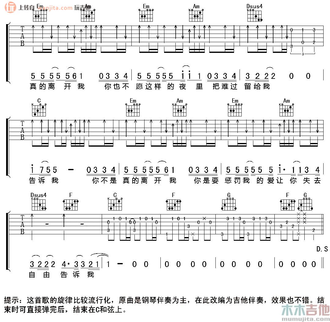 《告诉我吉他谱》_陈绮贞_C调_吉他图片谱2张 图2