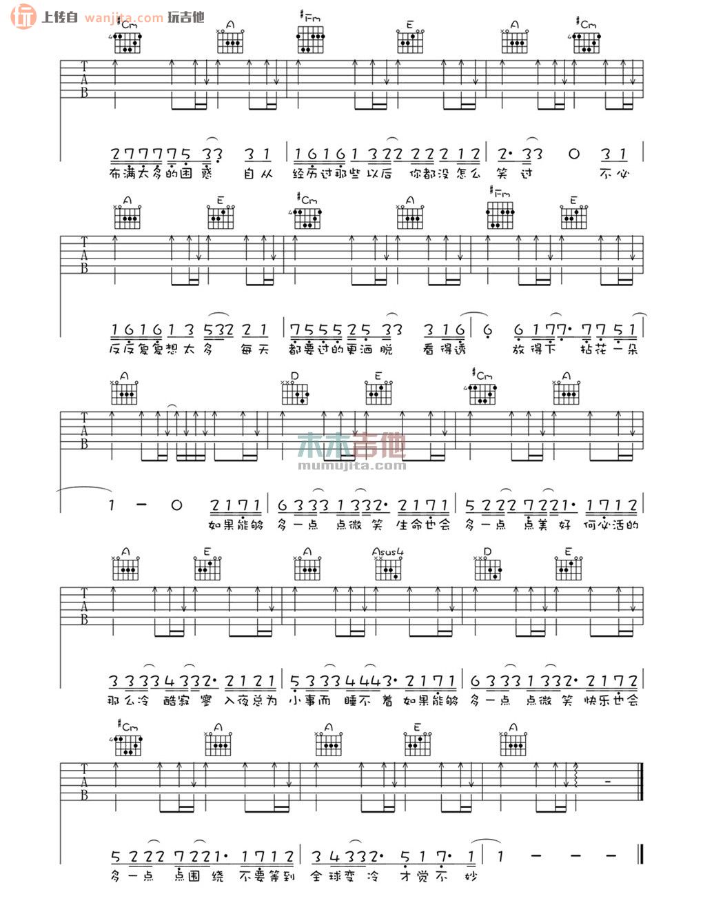 《全球变冷吉他谱》_许嵩_未知调_吉他图片谱2张 图2