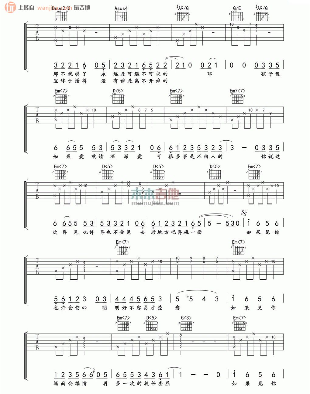 《不煽情吉他谱》_许嵩_未知调_吉他图片谱2张 图2