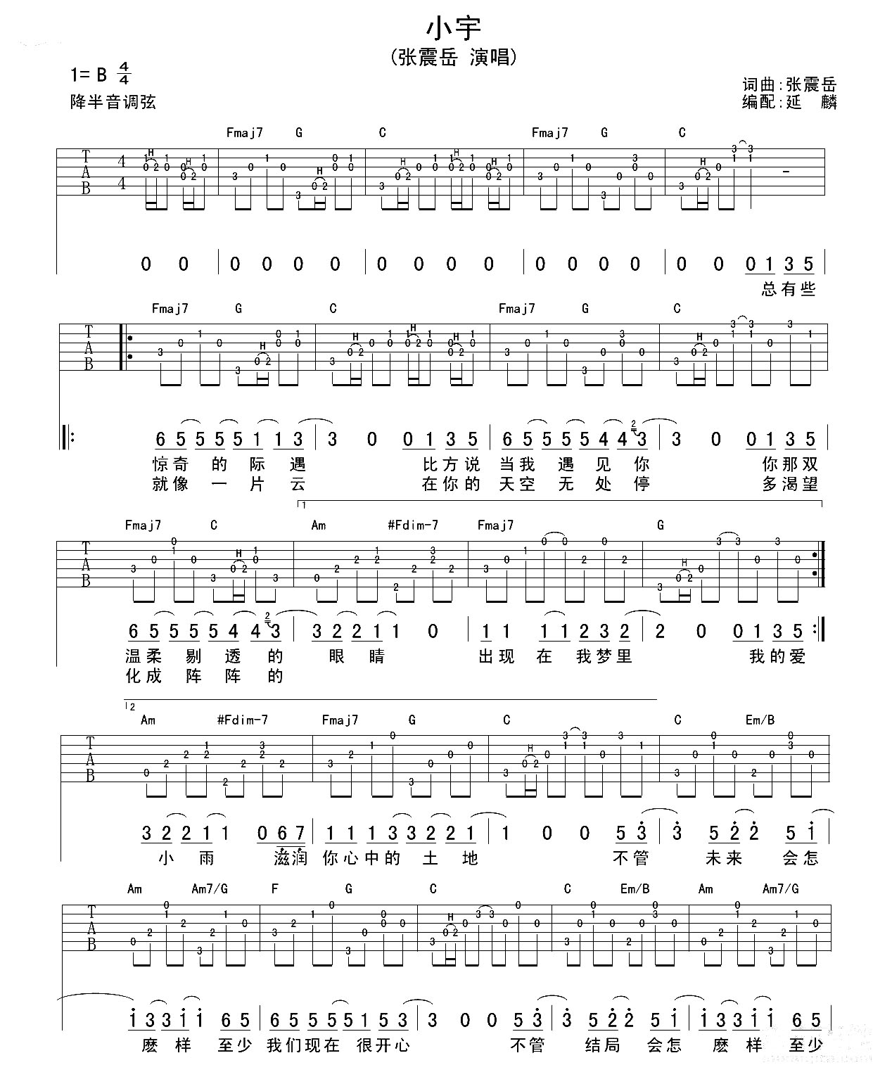《小宇吉他谱》_张震岳_B调_吉他图片谱2张 图1