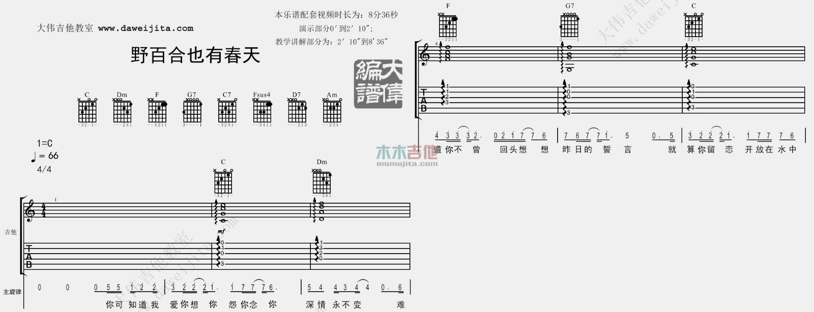 《野百合也有春天吉他谱》_罗大佑_C调_吉他图片谱2张 图1