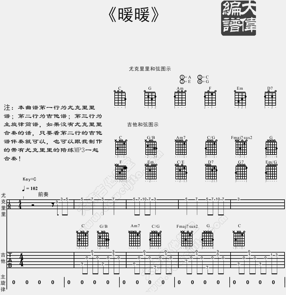 《暖暖吉他谱》_梁静茹_C调_吉他图片谱2张 图1