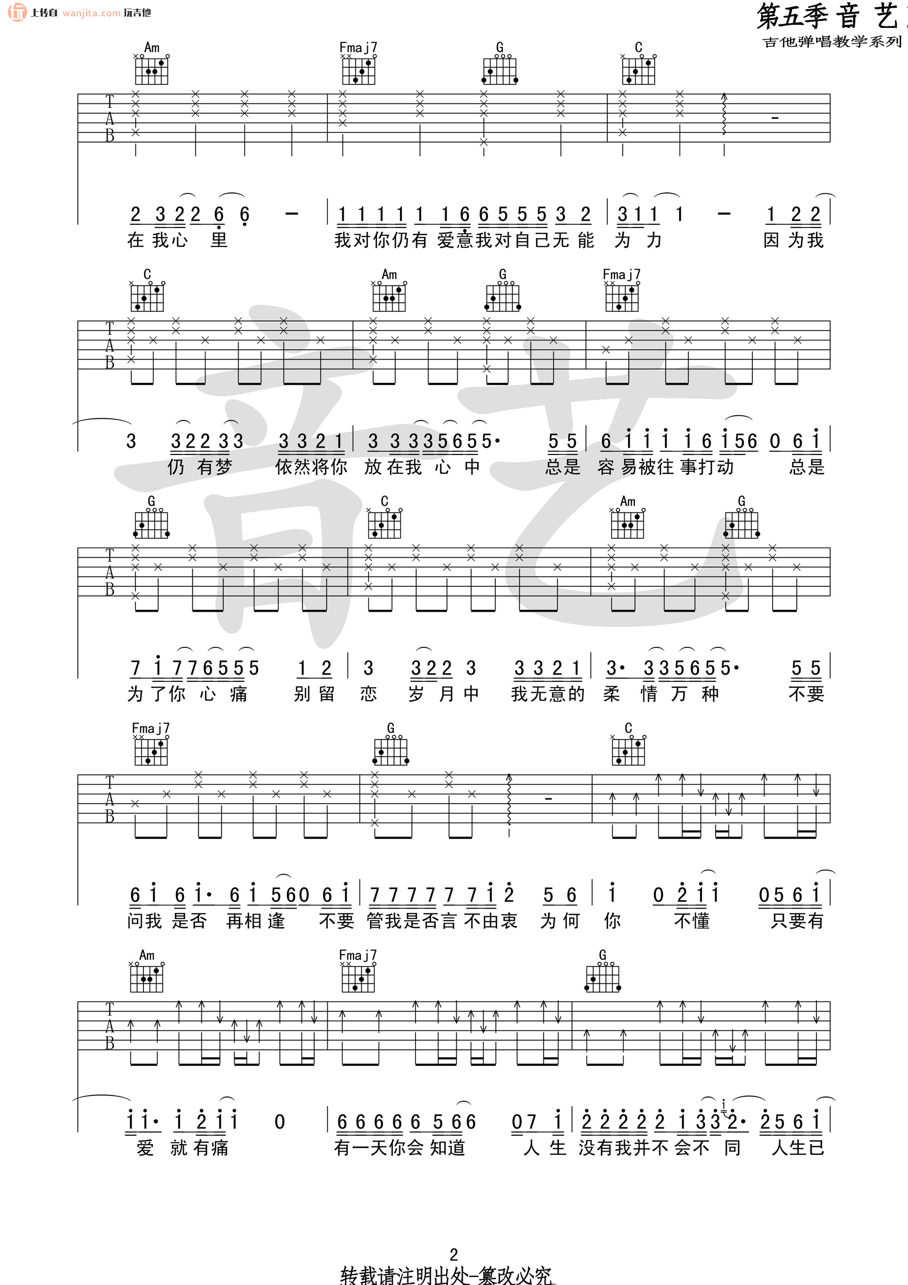《当爱已成往事吉他谱》_张国荣_C调_吉他图片谱2张 图2