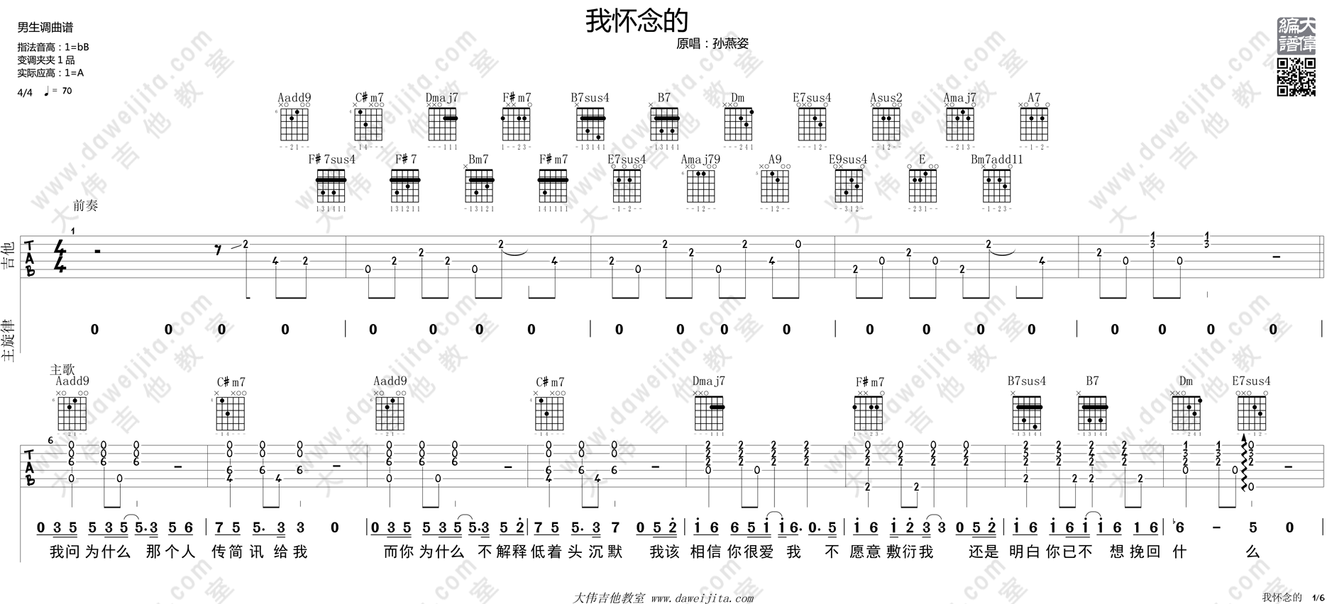 《我怀念的吉他谱》_孙燕姿_未知调_吉他图片谱2张 图1