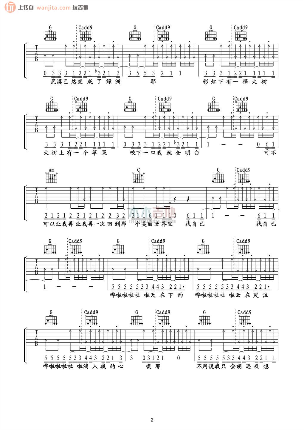 《找自己吉他谱》_陶喆_未知调_吉他图片谱2张 图2