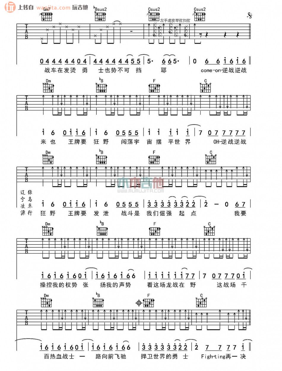 《逆战吉他谱》_张杰_F调_吉他图片谱2张 图2