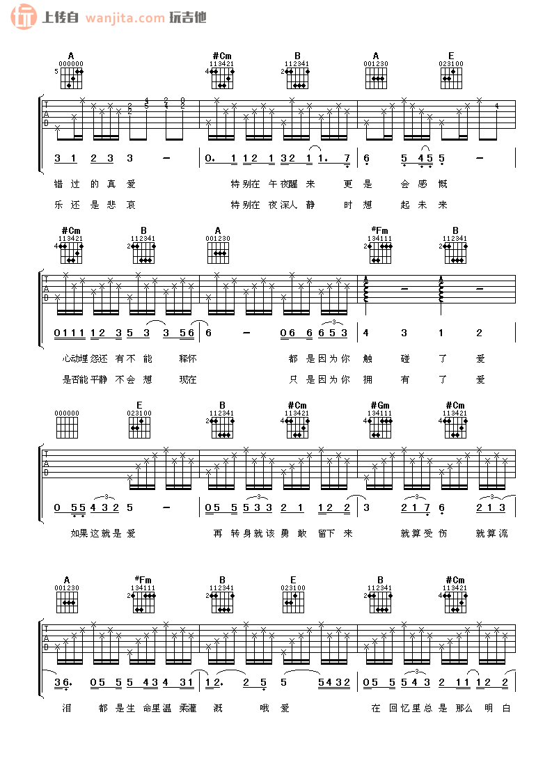 《如果爱吉他谱》_张学友_E调_吉他图片谱2张 图2